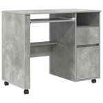 vidaXL Bureau avec roues Gris béton 91 x 50 x 77 cm Bois d'ingénierie