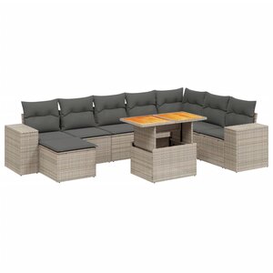 vidaXL Salon de jardin 9 Pièces avec coussins gris résine tressée