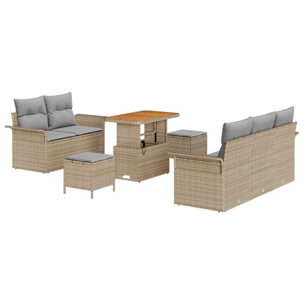 vidaXL Ensemble de canapé de jardin 8 Pièces Beige polyrotin