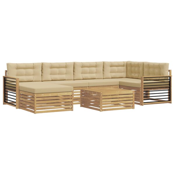vidaXL Ensemble de canapés d'extérieur 7 Pièces Blanc et Beige