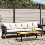 vidaXL Canapé de jardin à 3 places avec coussins Résine tressée Noir
