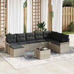 vidaXL Ensemble de canapé de jardin avec coussin 9 Pièces Gris Poly rotin