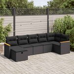 vidaXL Salon de jardin 7 Pièces avec coussins noir résine tressée