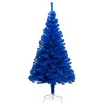 vidaXL Sapin de Noël artificiel pré-éclairé et support bleu 210 cm PVC