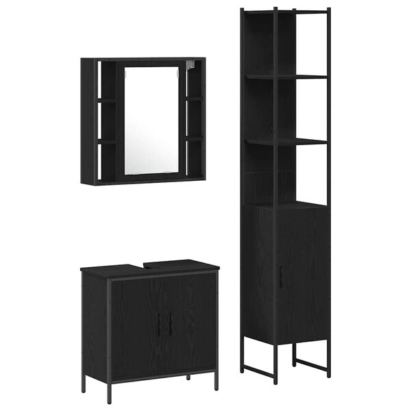 vidaXL Meubles de salle de bain avec étagère Noir 33 x 33 x 185.5 cm