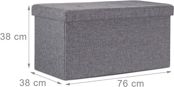 Tabouret banquette pouf de rangement pliant coffre repose-pieds 76 cm lin gris 13_0002337_3