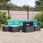 vidaXL Ensemble de canapé de jardin avec coussin 7 Pièces Noir et bleu