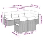 Canapé de Jardin 7 Pièces avec Coussins Beige en Rattan Poly