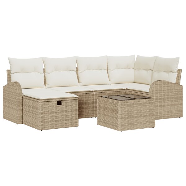 vidaXL Set de canapé de jardin 7 pièces avec coussins Beige Poly Rattan