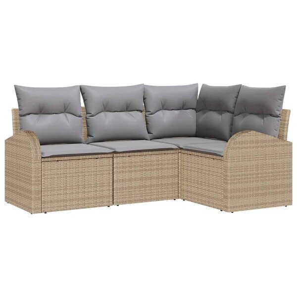 vidaXL Ensemble de canapé de jardin 4 Pièces Beige Poly rotin