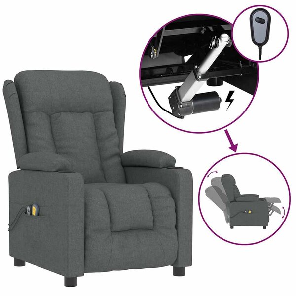 vidaXL Fauteuil électrique de massage Gris foncé Tissu