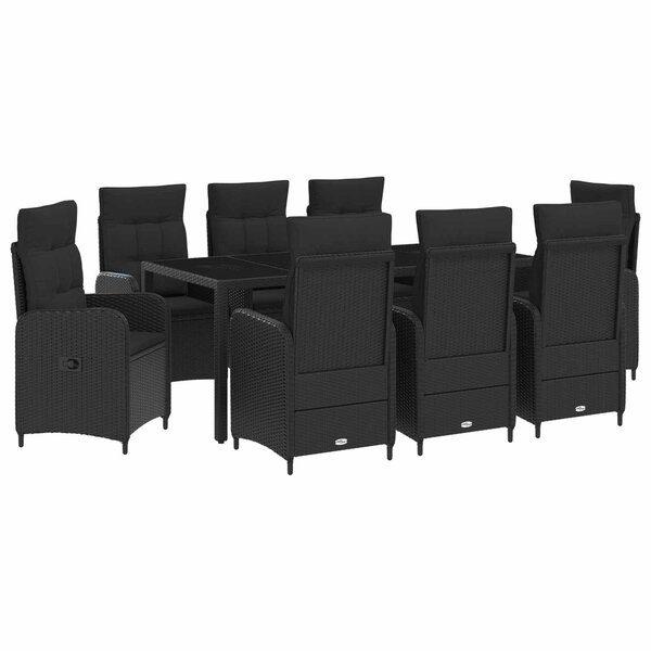 vidaXL Ensemble de repas extérieur 9 Pièces Noir 190 x 90 x 75 cm