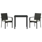 vidaXL Ensemble de salle à manger pour jardin 3 Pièces Noir Poly rotin