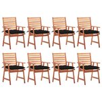 vidaXL Chaises à manger d'extérieur lot de 8 et coussins Acacia massif