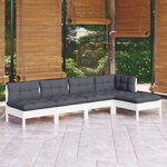 vidaXL Salon de jardin 5 Pièces avec coussins blanc bois de pin