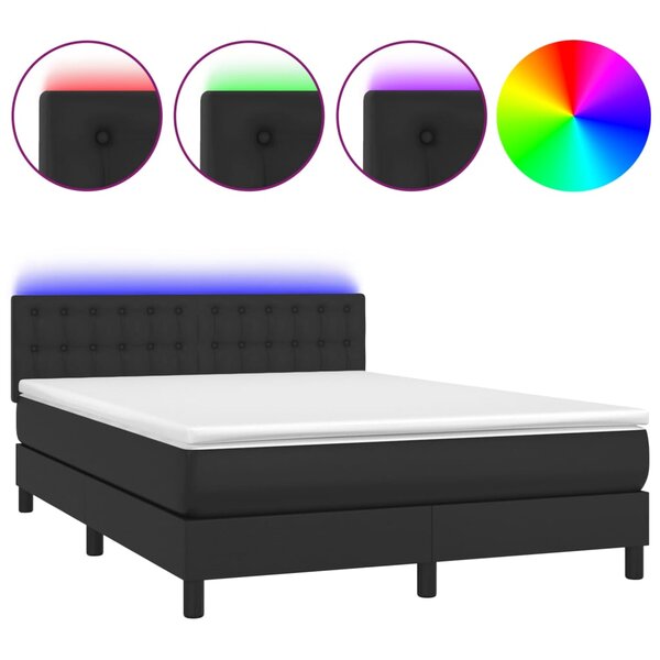 vidaXL Sommier à lattes de lit avec matelas et LED Noir 140x190cm