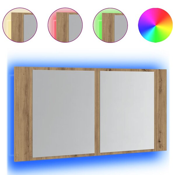 vidaXL Armoire à miroir LED chêne artisanal 90x12x45cm bois ingénierie