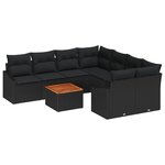 vidaXL Ensemble de Canapés de Jardin 9 Pièces Noir 55 x 55 x 37 cm