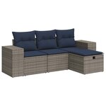 vidaXL Salon de jardin 4 Pièces avec coussins gris résine tressée