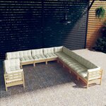 vidaXL Salon de jardin 11 Pièces avec coussins crème Bois de pin solide