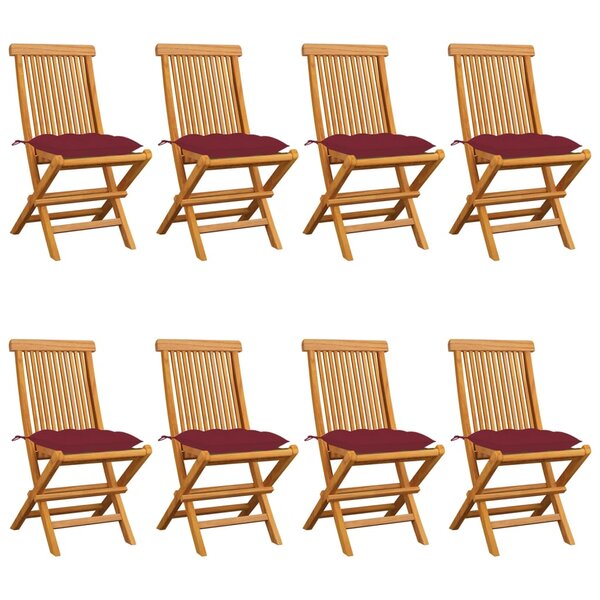 vidaXL Chaises de jardin avec coussins bordeaux lot de 8 Teck massif