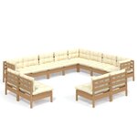 vidaXL Salon de jardin 12 Pièces avec coussins Marron miel Bois de pin