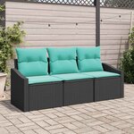 vidaXL Ensemble de Canapés avec coussin 3 Pièces Noir polyrotin