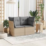 vidaXL Canapé de jardin avec coussins 2 places beige résine tressée