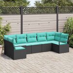 vidaXL Ensemble de canapé de jardin 7 Pièces Noir Poly rotin