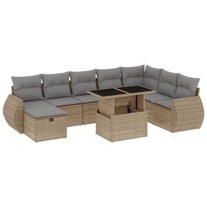 vidaXL Salon de jardin avec coussins 9 Pièces beige résine tressée