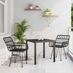 vidaXL Ensemble de salle à manger pour jardin 3 Pièces Noir Poly rotin