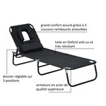 Transat de jardin chaise longue pliante bain de soleil pour lecture noir