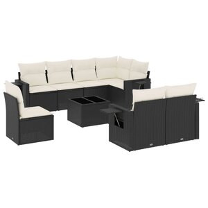 vidaXL Salon de jardin 9 Pièces avec coussins noir résine tressée