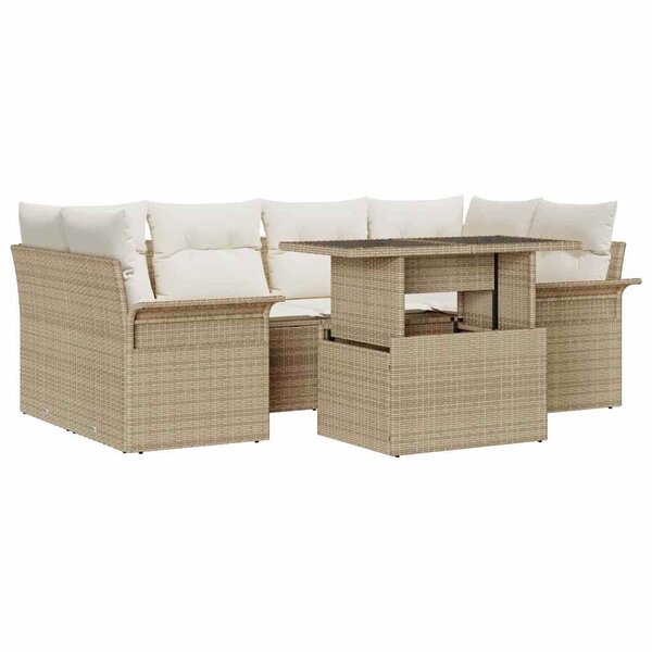 vidaXL Ensemble de canapé de jardin 7 Pièces Beige Poly rotin