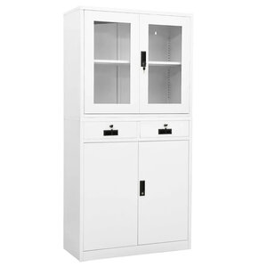 Armoire de bureau classique rangement dossiers 90 x 40 x 180 cm avec 3 étagères réglables en acier blanc 02_0046915