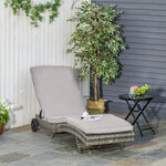 Bain de soleil transat grand confort - dossier inclinable 5 positions roulettes - matelas déhoussable inclus - résine tressée grise