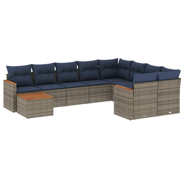 vidaXL Salon de jardin 10 Pièces avec coussins gris résine tressée