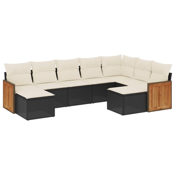 vidaXL Salon de jardin 9 Pièces avec coussins noir résine tressée