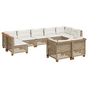 vidaXL Salon de jardin avec coussins 9 Pièces beige résine tressée