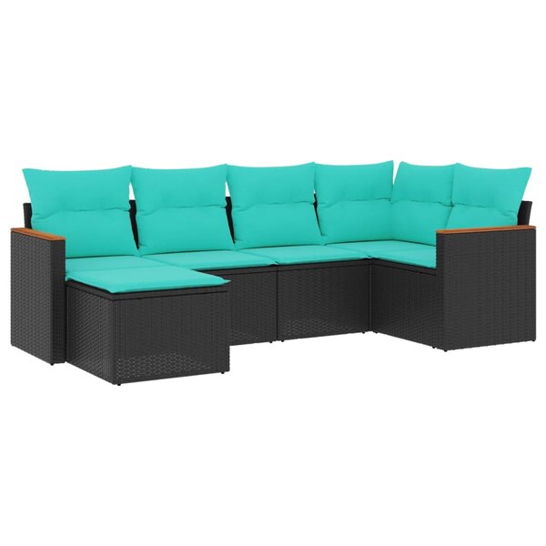 vidaXL Salon de jardin 6 Pièces avec coussins noir résine tressée