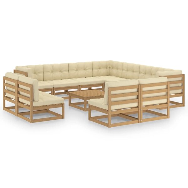 vidaXL Salon de jardin 12 Pièces avec coussins marron miel bois de pin
