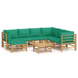 vidaXL Salon de jardin 8 Pièces avec coussins vert bambou