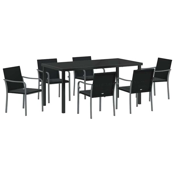 vidaXL Ensemble de salle à manger pour jardin 7 Pièces Noir et gris