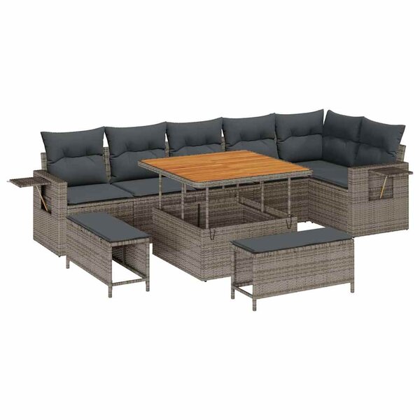 vidaXL Ensemble de canapé de jardin 9 Pièces Gris polyrotin