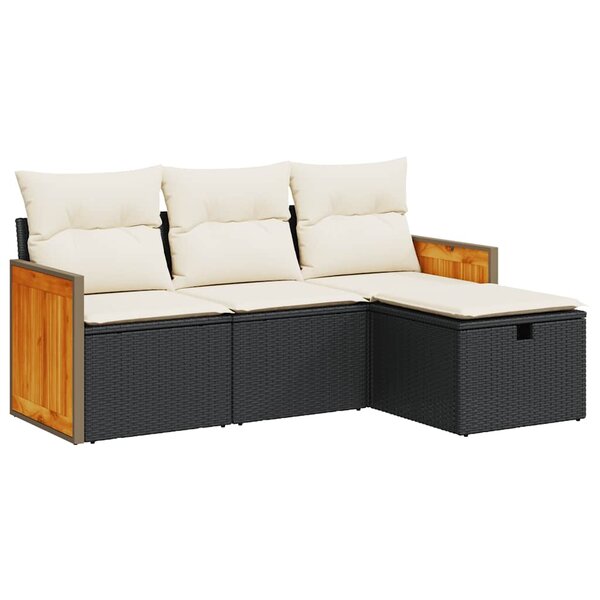 vidaXL Salon de jardin 4 Pièces avec coussins noir résine tressée