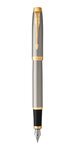 PARKER IM Stylo plume métal brossé plume moyenne encre bleue Coffret cadeau