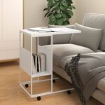 vidaXL Table d'appoint avec roues blanc 55x36x63 5cm bois d'ingénierie