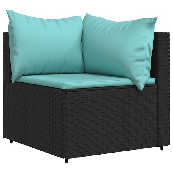 vidaXL Canapé d'angle de jardin avec coussins Noir Résine tressée