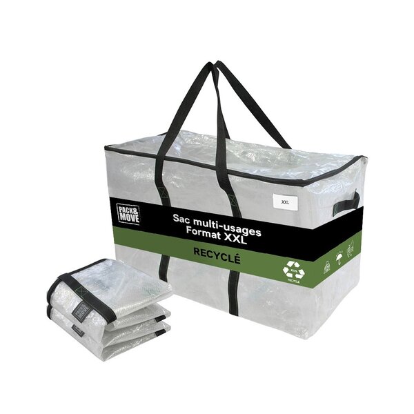 Pack and Move - Lot 2 Grands Sacs Déménagement Transparent Recyclés - Rangement Et Transport Ultra Résistant - Réutilisable - Poignées Solides - 100L
