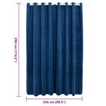 vidaXL Rideau occultant et anneaux Velours Bleu foncé 290x245 cm